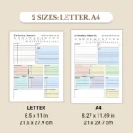 Priority Matrix planner available in US Letter & A4 sizes