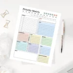 Color-coded daily to-do list template for tracking task priority levels and productivity progress with high visual clarity