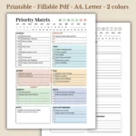 Priority Matrix Planner, Daily Urgent-Important Tracker, Fillable Business Task Organizer PDF