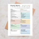 Example of a Priority Matrix Planner with checked-off tasks, do first, plan, delegate, delete, and notes