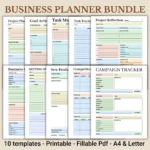 Professional Business Planner Bundle, Ultimate Office Management Kit, 10-In-1 Project & Task Tracker PDF