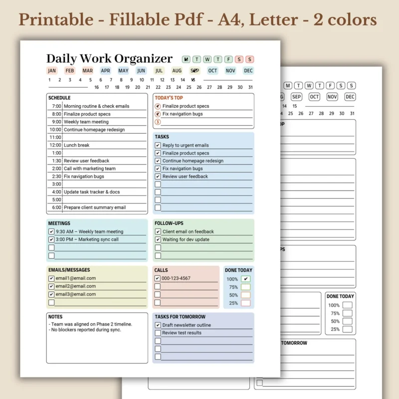 Professional Daily Work Organizer, Comprehensive Office Productivity Template, Executive Day Planner PDF