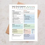 Example of a Daily Work Organizer with checked-off tasks, schedule, meetings, emails, messages, calls and notes