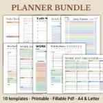 Professional Daily Work Planner Bundle, Ultimate Office Productivity Kit, 10-In-1 Business Organizer PDF
