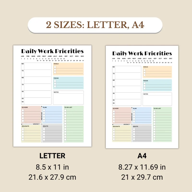 Professional Daily Work Planner Bundle available in US Letter & A4 sizes