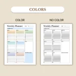Weekly planner available in colorful and ink-friendly black-and-white