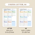 weekly planner available in US Letter & A4 sizes