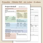 Project Kickoff Planner, Strategic Startup Worksheet, Fillable Business Planning PDF