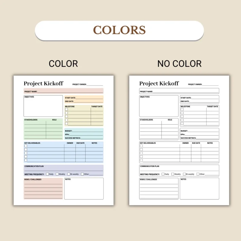 Project Kickoff Digital Planner available in US Letter & A4 sizes