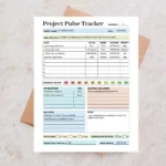 A sample Project Pulse Tracker with pre-filled entries for project name, task deadlines, owner assignments, and priority levels to demonstrate an organized workflow