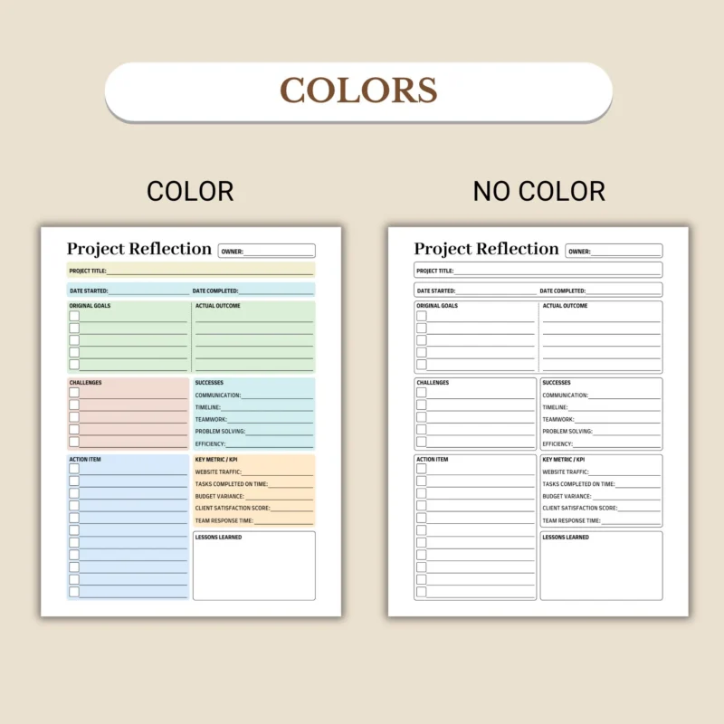 Project Reflection available in colorful and ink-friendly black-and-white