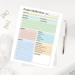 Minimalist Project Reflection sheet featuring color-coded blocks