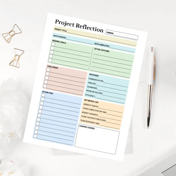Task Reflection Form Example Project Reflection fillable PDF for Professional Growth & Performance ...