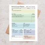 Sample Reset & Focus Planner with pre-filled focus areas, energy level ratings, and a prioritized daily task schedule.