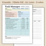 Task Manager printable project planner for work productivity