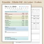 The 1-3-5 Rule Planner, Strategic Daily Task Prioritization, Fillable Productivity PDF