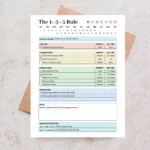 Example of a The 1-3-5 Rule Planner with checked-off big medium and small tasks, distraction and notes