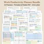Ultimate Work Productivity Planner Bundle Printable Fillable PDF