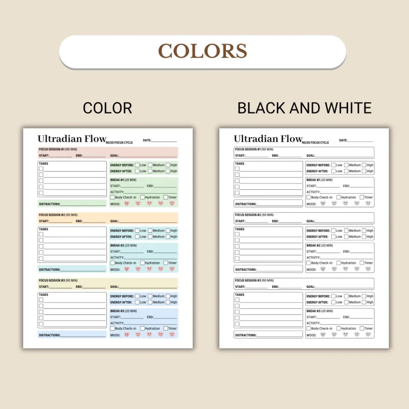 Ultradian Flow 90-20 available in colorful and ink-friendly black-and-white