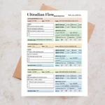 Example of a Ultradian Flow 90-20 with checked-off tasks, energy, break, mood, distraction