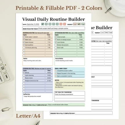 Visual Daily Routine Builder Printable for Kids and Morning Habit Success