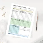 A clean domestic organization dashboard featuring color-coded sections for tracking family habits, groceries, and urgent reminders.