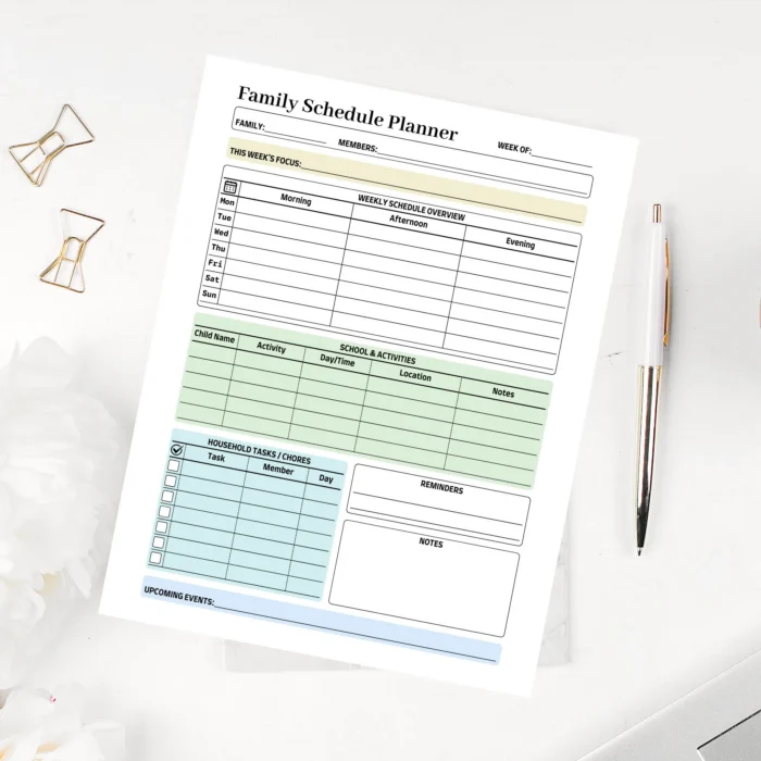 Printable Family Routine Template Weekly Family Schedule Printable PDF for Chores and Meal Planning