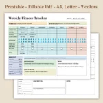 Weekly Fitness Tracker Printable for Workout Routine and Health Goals