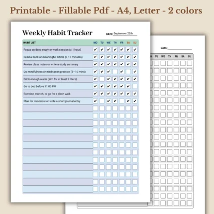 Weekly Habit Tracker Printable for Discipline and Routine Building
