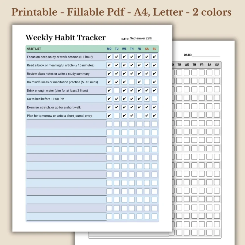 Weekly Habit Tracker Printable for Discipline and Routine Building