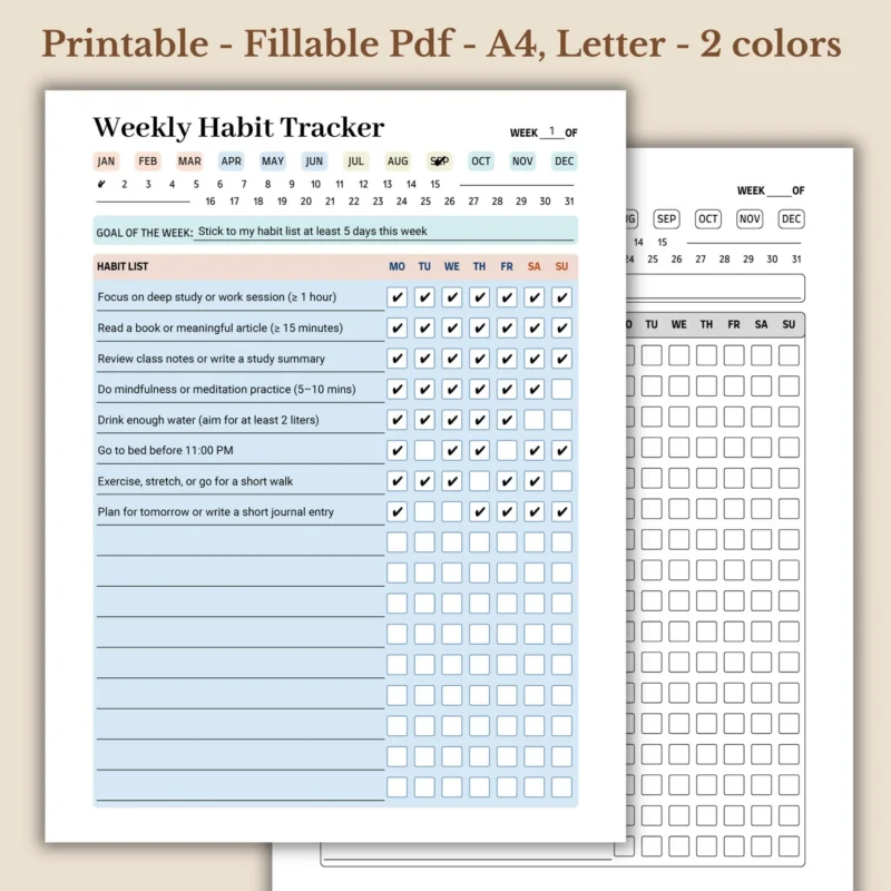 Weekly Habit Tracker Printable for Disciplined Routine Management