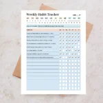 Sample Weekly Habit Tracker with pre-filled routine tasks and daily checkmarks for visual progress monitoring.