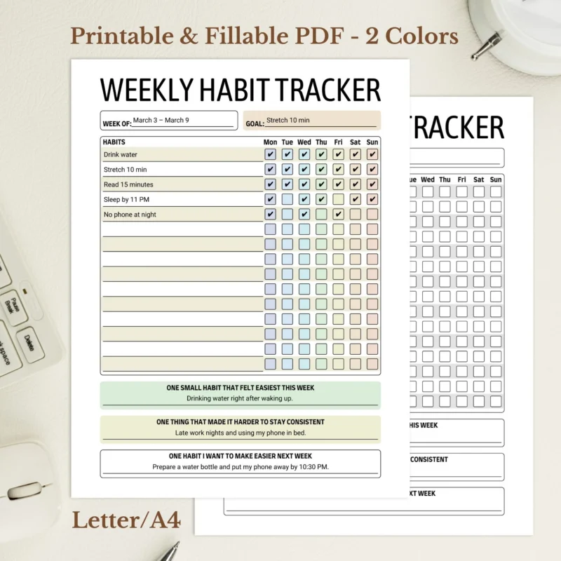 Weekly Habit Tracker Printable for Routine Consistency and Goals