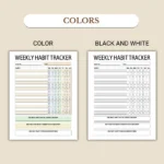 Weekly Habit Tracker available in colorful and ink-friendly black-and-white
