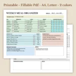 Weekly Meal Organizer Printable for Home Kitchen Management