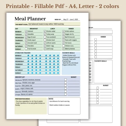 Weekly Meal Planner Printable for Healthy Nutrition and Budgeting