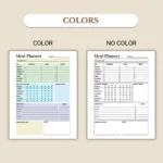 Weekly Meal Planner available in colorful and ink-friendly black-and-white