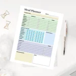 A clean nutrition dashboard featuring color-coded sections for favorite meals, meal prep reminders, and expense tracking with high visual clarity.