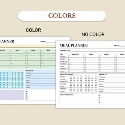 Weekly Meal Planner available in US Letter & A4 sizes