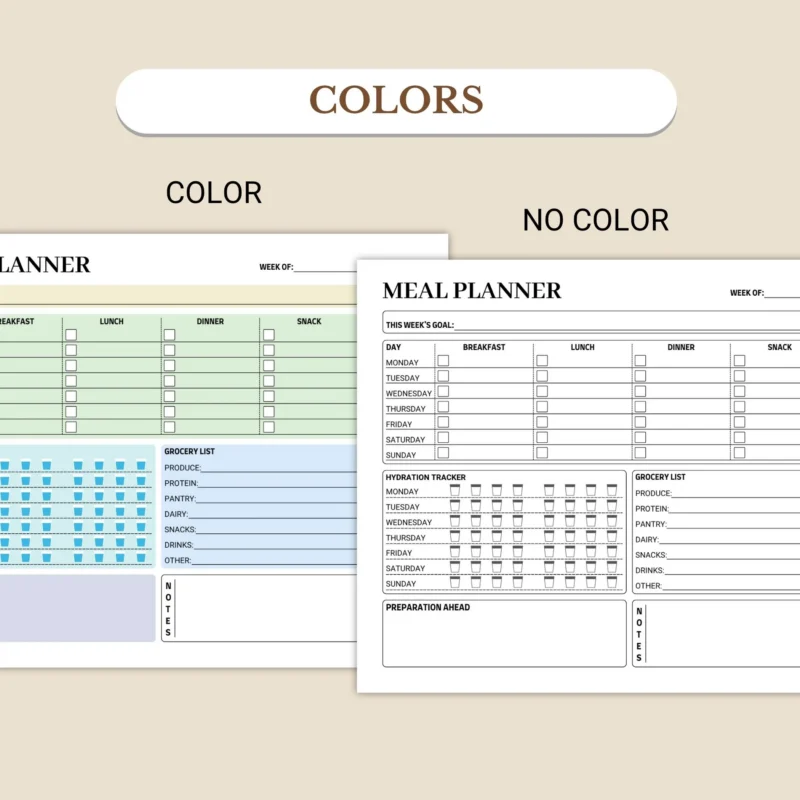 Weekly Meal Planner available in US Letter & A4 sizes