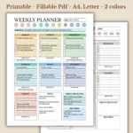 Weekly Planner Printable PDF, Aesthetic Undated Calendar Template, 7-Day Productivity Organizer