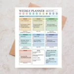 Example of a weekly planner with checked-off priority tasks, reflection, notes