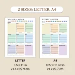 Weekly planner in US Letter & A4 sizes
