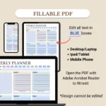 Fillable weekly planner for mobile, tablet, and laptop/PC