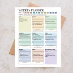 Example of a weekly planner with checked-off tasks, main goal, notes, and reflections
