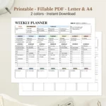 Weekly Planner Printable for Goal Tracking and Habit Building
