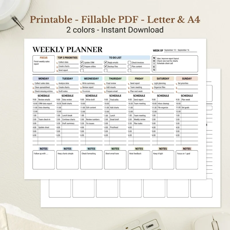 Weekly Planner Printable for Goal Tracking and Habit Building