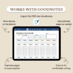 Weekly Planner pdf imported into Goodnotes on a tablet for digital planning with handwritten notes