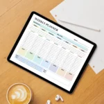 Minimalist weekly planner sheet featuring color-coded blocks