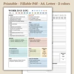 Work Day Log, Comprehensive Office Productivity Template, Executive Day Planner PDF